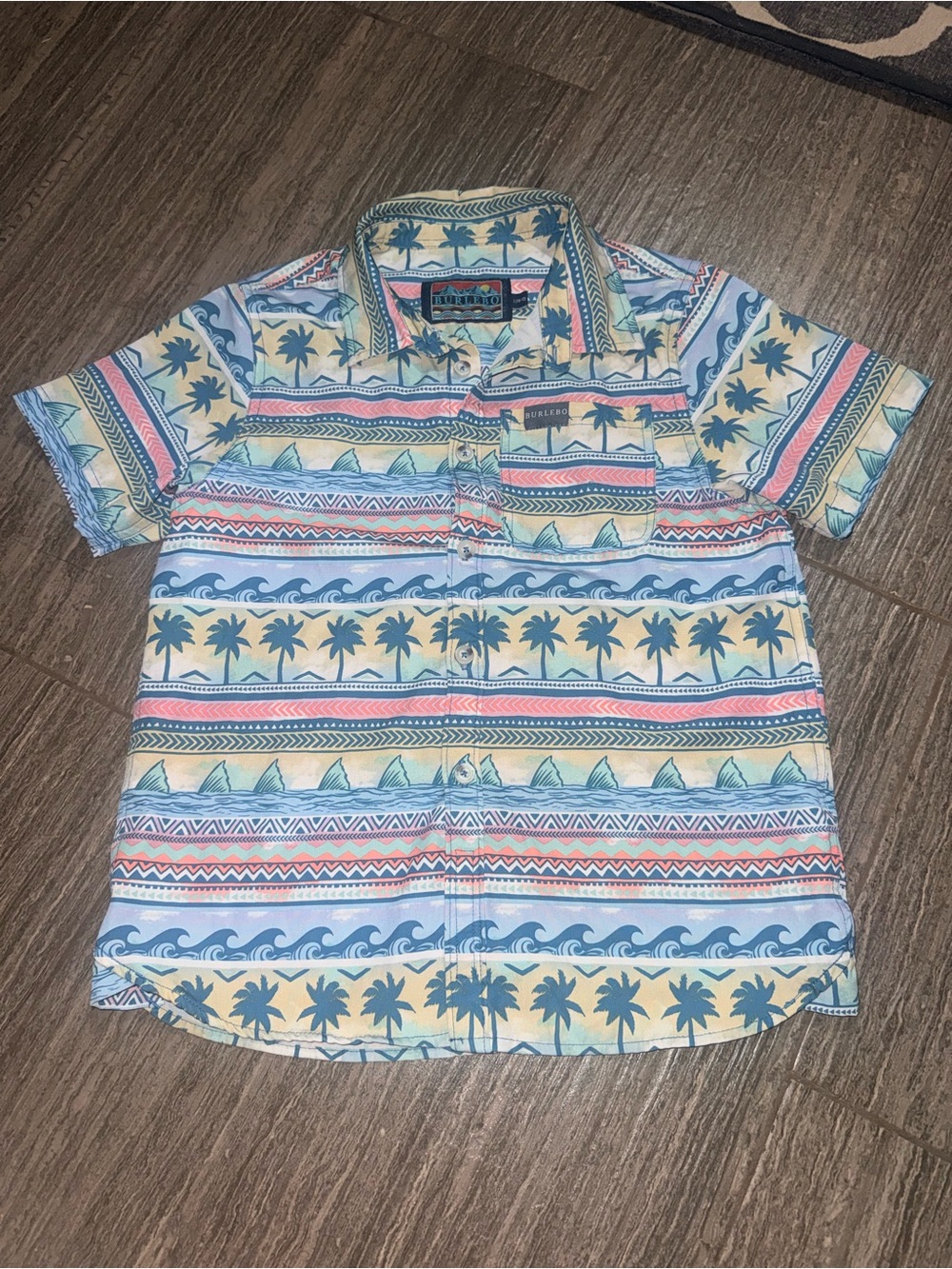 Burlebo Palms and Fins Short Sleeve Button Up Shirt 10/12